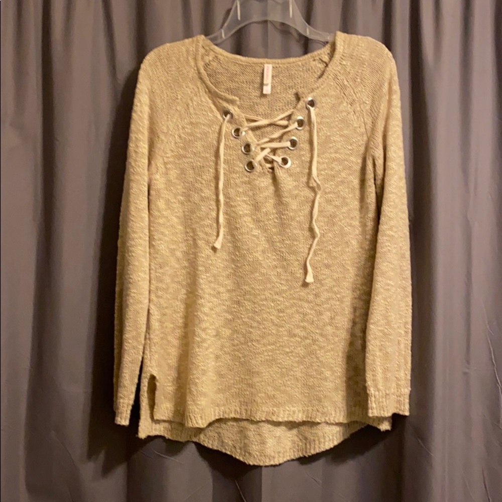 Tan lace up comfy sweater